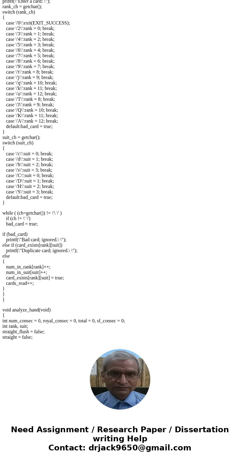 Can someone check to see why my true and false is not working? #include <stdbool.h> #include <stdio.h> #include <stdlib.h> #define NUM_RANKS 1 Can someone check to see why my true and false is not working? #include <stdbool.h> #include <stdio.h> #include <stdlib.h> #define NUM_RANKS 1