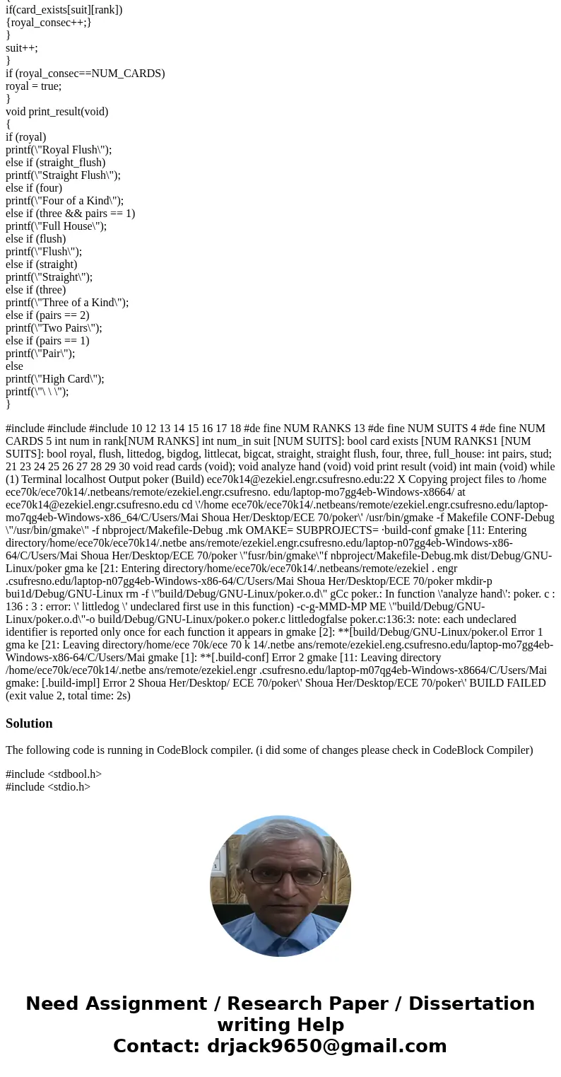 Can someone check to see why my true and false is not working? #include <stdbool.h> #include <stdio.h> #include <stdlib.h> #define NUM_RANKS 1 Can someone check to see why my true and false is not working? #include <stdbool.h> #include <stdio.h> #include <stdlib.h> #define NUM_RANKS 1