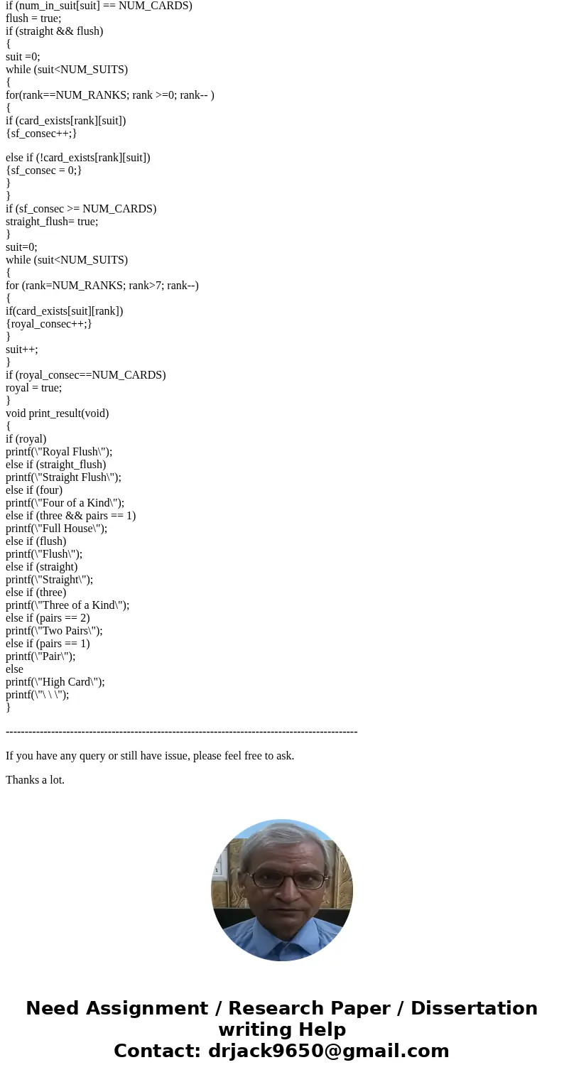 Can someone check to see why my true and false is not working? #include <stdbool.h> #include <stdio.h> #include <stdlib.h> #define NUM_RANKS 1 Can someone check to see why my true and false is not working? #include <stdbool.h> #include <stdio.h> #include <stdlib.h> #define NUM_RANKS 1