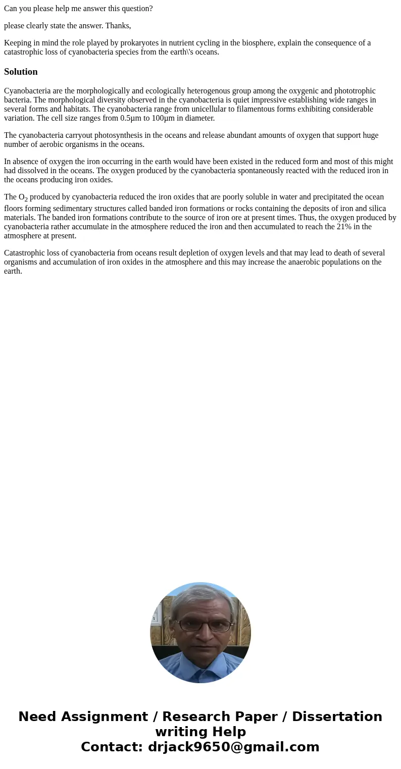 Can you please help me answer this question? please clearly state the answer. Thanks, Keeping in mind the role played by prokaryotes in nutrient cycling in the  Can you please help me answer this question? please clearly state the answer. Thanks, Keeping in mind the role played by prokaryotes in nutrient cycling in the