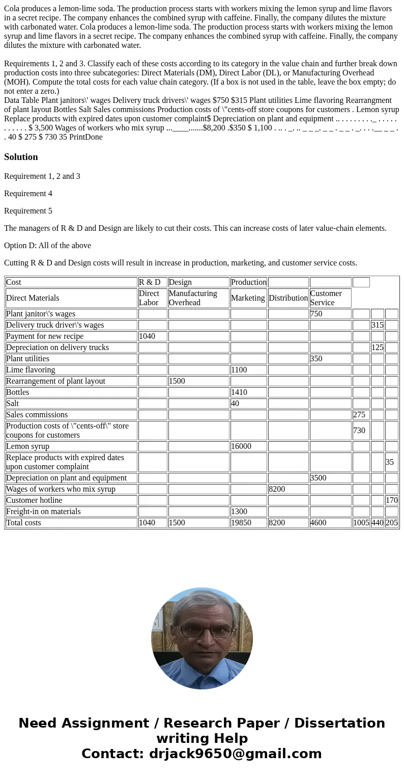  Cola produces a lemon-lime soda. The production process starts with workers mixing the lemon syrup and lime flavors in a secret recipe. The company enhances th
