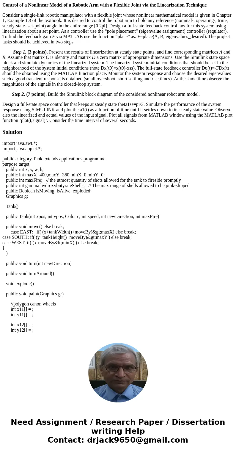 Control of a Nonlinear Model of a Robotic Arm with a Flexible Joint via the Linearization Technique Consider a single-link robotic manipulator with a flexible j Control of a Nonlinear Model of a Robotic Arm with a Flexible Joint via the Linearization Technique Consider a single-link robotic manipulator with a flexible j