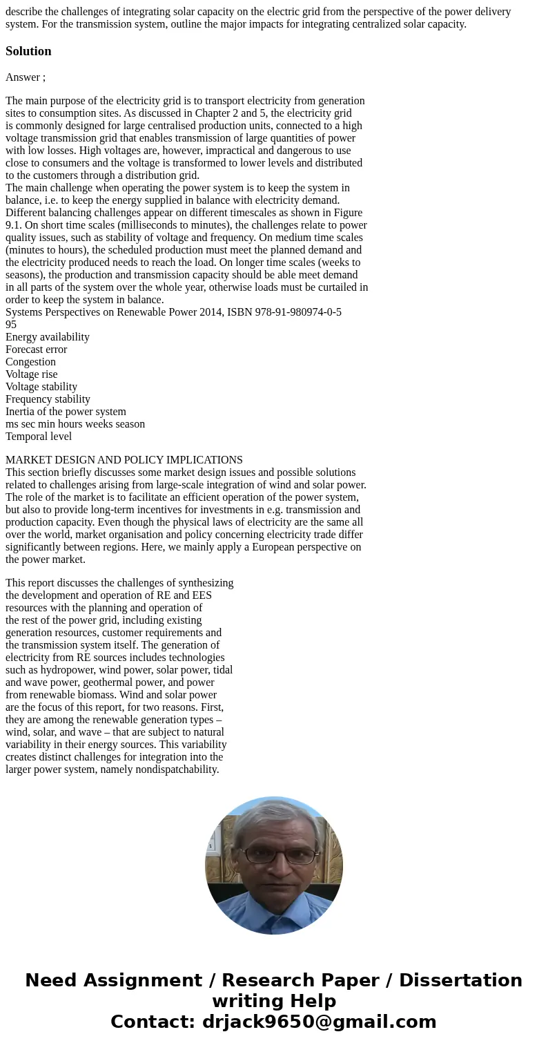 describe the challenges of integrating solar capacity on the electric grid from the perspective of the power delivery system. For the transmission system, outli describe the challenges of integrating solar capacity on the electric grid from the perspective of the power delivery system. For the transmission system, outli