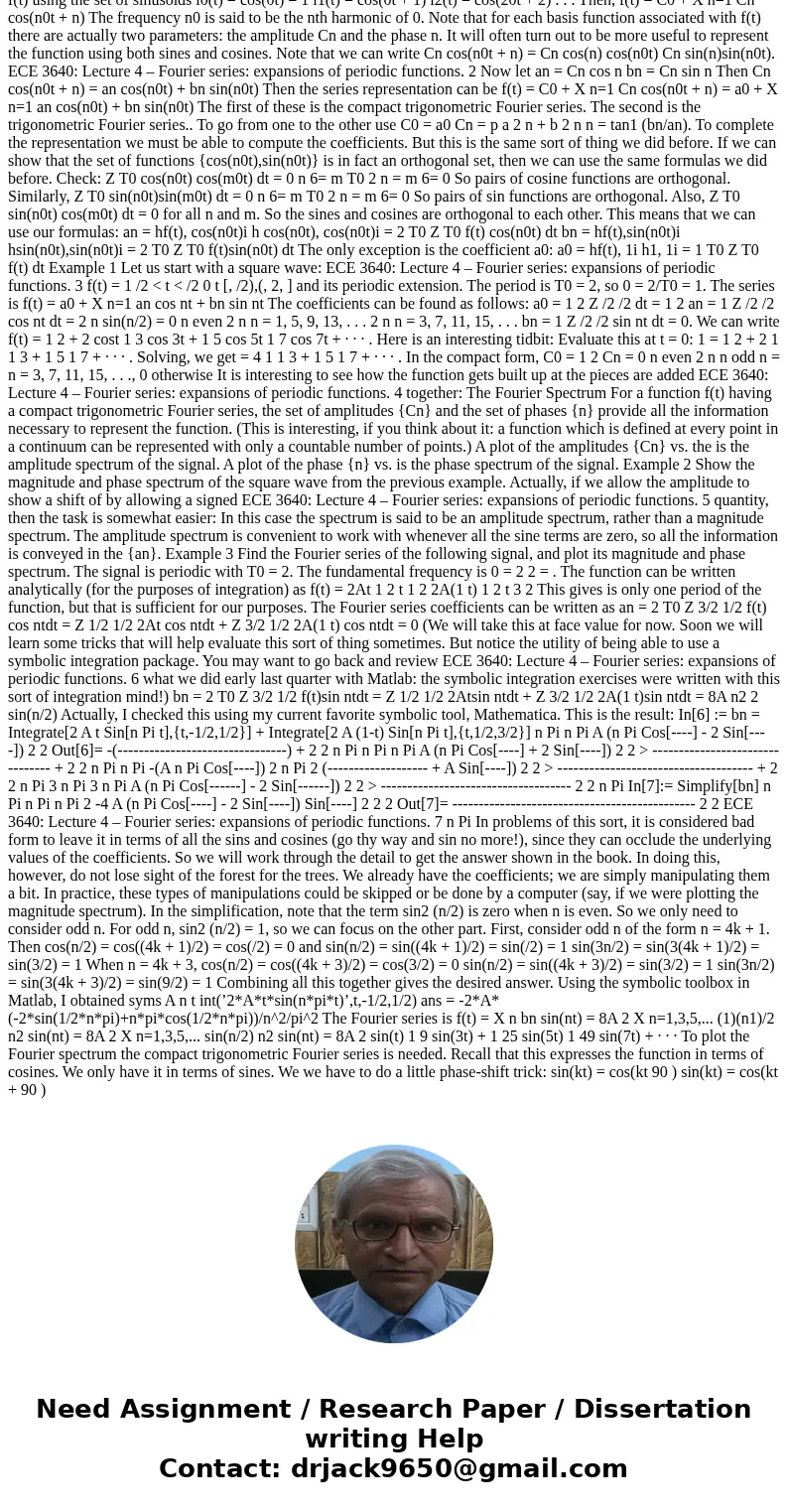 Find the compact trigonometric Fourier series for the periodic signal x(t) and sketch the amplitude and phase spectrum for first 4 frequency components. By ins  Find the compact trigonometric Fourier series for the periodic signal x(t) and sketch the amplitude and phase spectrum for first 4 frequency components. By ins