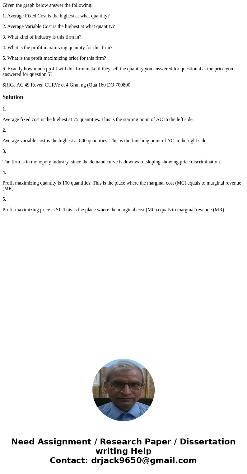 Given the graph below answer the following: 1. Average Fixed Cost is the highest at what quantity? 2. Average Variable Cost is the highest at what quantity? 3.  Given the graph below answer the following: 1. Average Fixed Cost is the highest at what quantity? 2. Average Variable Cost is the highest at what quantity? 3.
