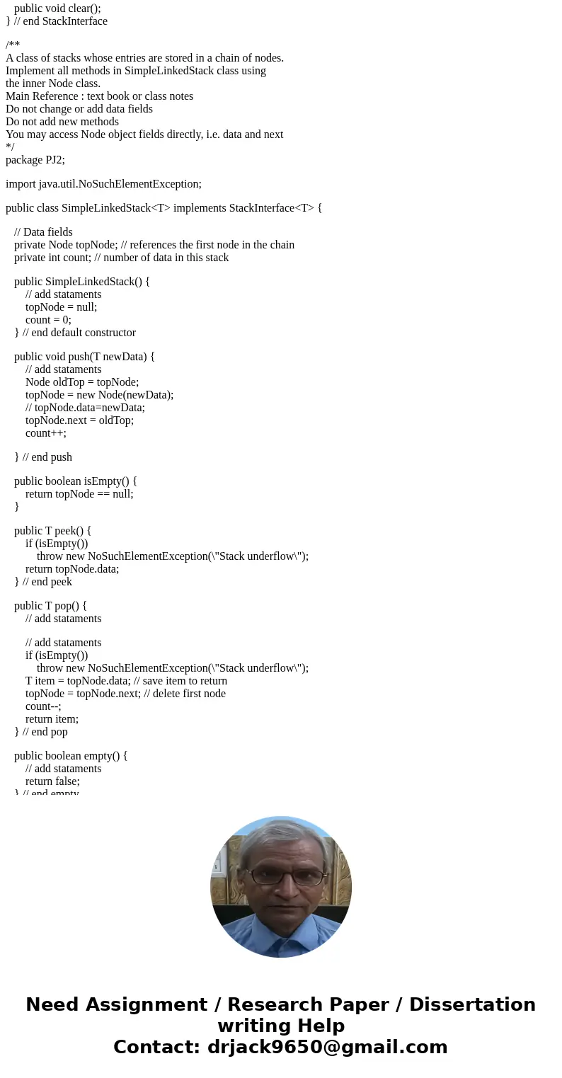 home / study / engineering / computer science / questions and answers / - you need to implement simplelinkedstack.java ... Question: - You need to implement Sim home / study / engineering / computer science / questions and answers / - you need to implement simplelinkedstack.java ... Question: - You need to implement Sim