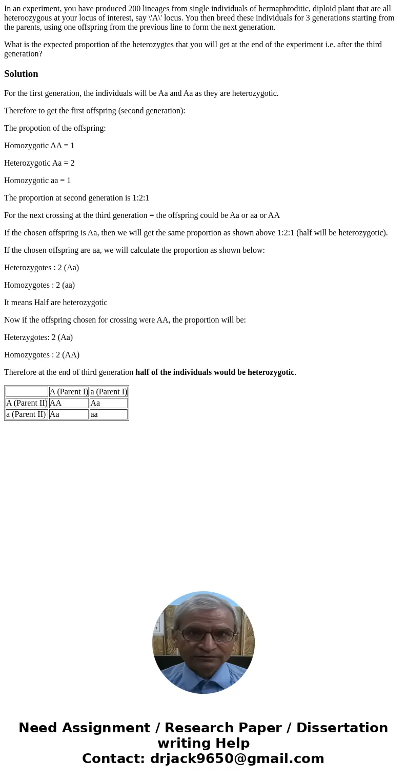 In an experiment, you have produced 200 lineages from single individuals of hermaphroditic, diploid plant that are all heteroozygous at your locus of interest,  In an experiment, you have produced 200 lineages from single individuals of hermaphroditic, diploid plant that are all heteroozygous at your locus of interest,