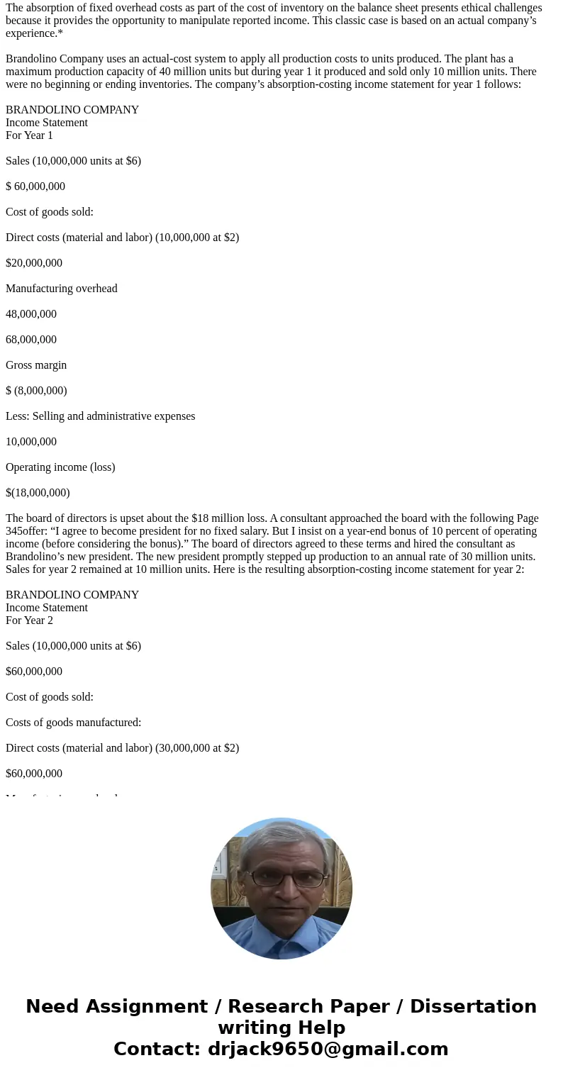  INCENTIVE TO OVERPRODUCE INVENTORY The absorption of fixed overhead costs as part of the cost of inventory on the balance sheet presents ethical challenges bec