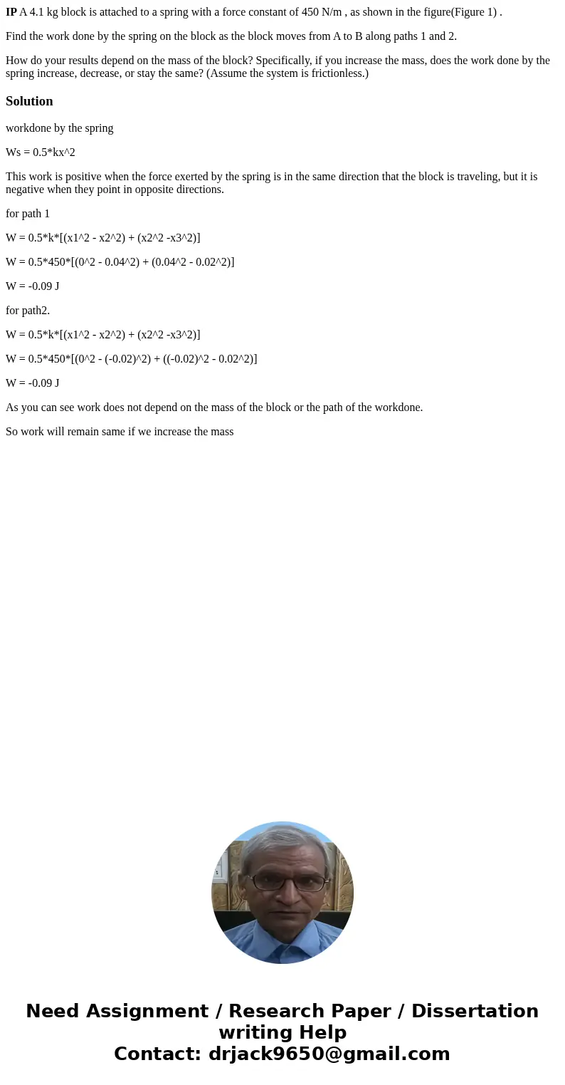 IP A 4.1 kg block is attached to a spring with a force constant of 450 N/m , as shown in the figure(Figure 1) . Find the work done by the spring on the block as