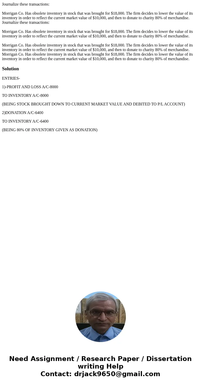 Journalize these transactions: Morrigan Co. Has obsolete inventory in stock that was brought for $18,000. The firm decides to lower the value of its inventory   Journalize these transactions: Morrigan Co. Has obsolete inventory in stock that was brought for $18,000. The firm decides to lower the value of its inventory