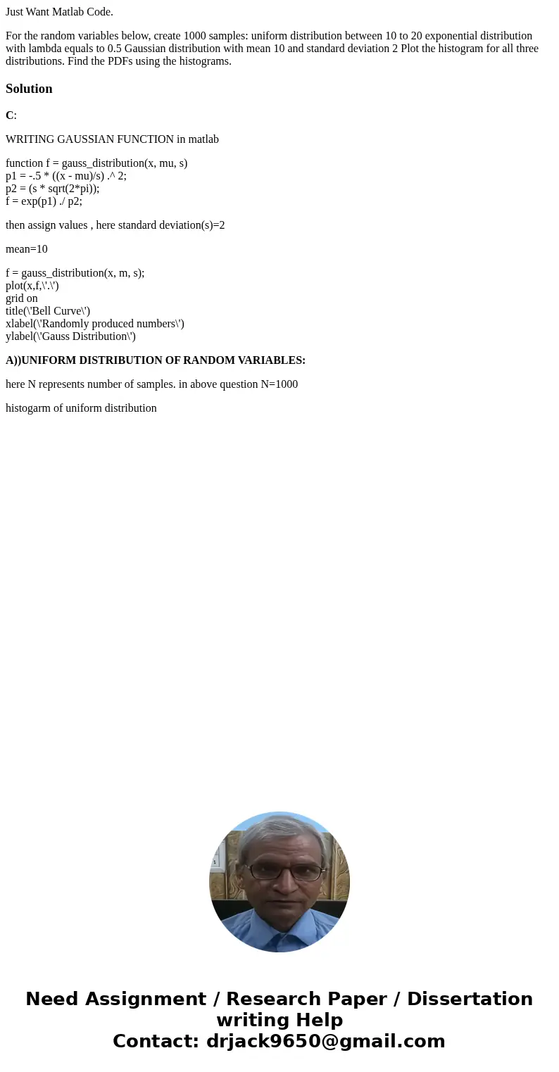 Just Want Matlab Code. For the random variables below, create 1000 samples: uniform distribution between 10 to 20 exponential distribution with lambda equals to