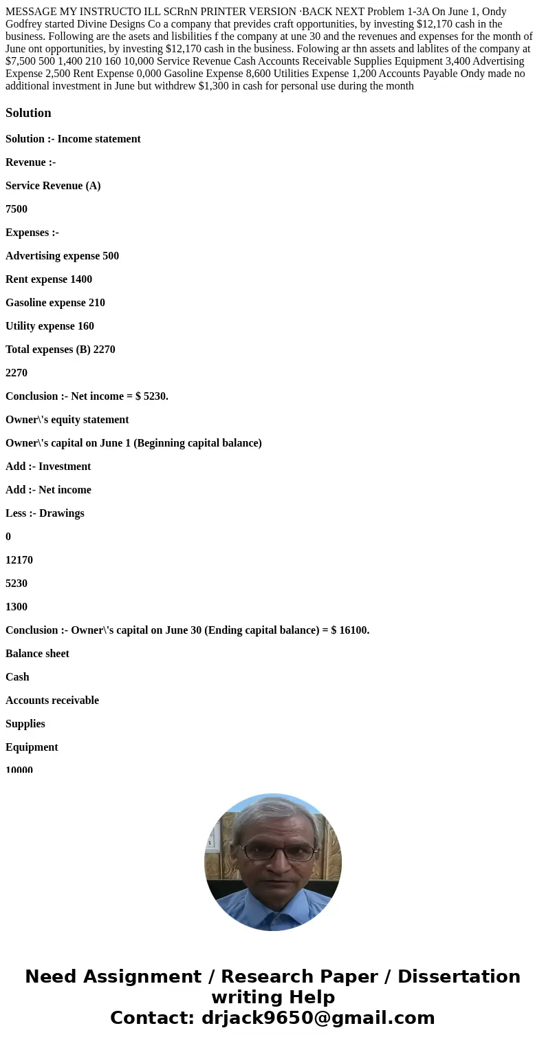 MESSAGE MY INSTRUCTO ILL SCRnN PRINTER VERSION ·BACK NEXT Problem 1-3A On June 1, Ondy Godfrey started Divine Designs Co a company that prevides craft opportun  MESSAGE MY INSTRUCTO ILL SCRnN PRINTER VERSION ·BACK NEXT Problem 1-3A On June 1, Ondy Godfrey started Divine Designs Co a company that prevides craft opportun