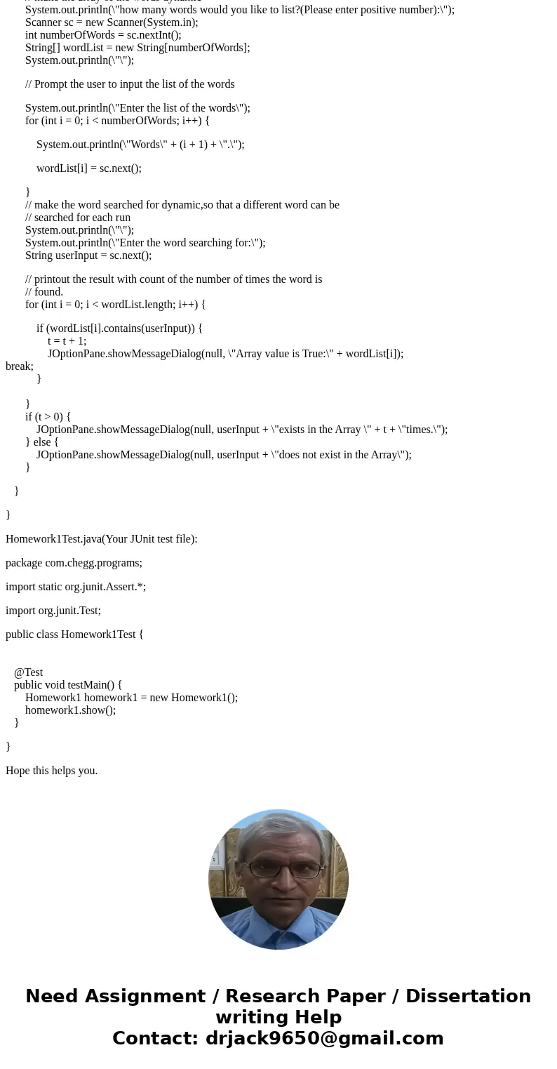 Need to create JUnit test file for this one. import java.util.Scanner; public class Homeworkl{public static void main(String[] args) {//Let the user know what t