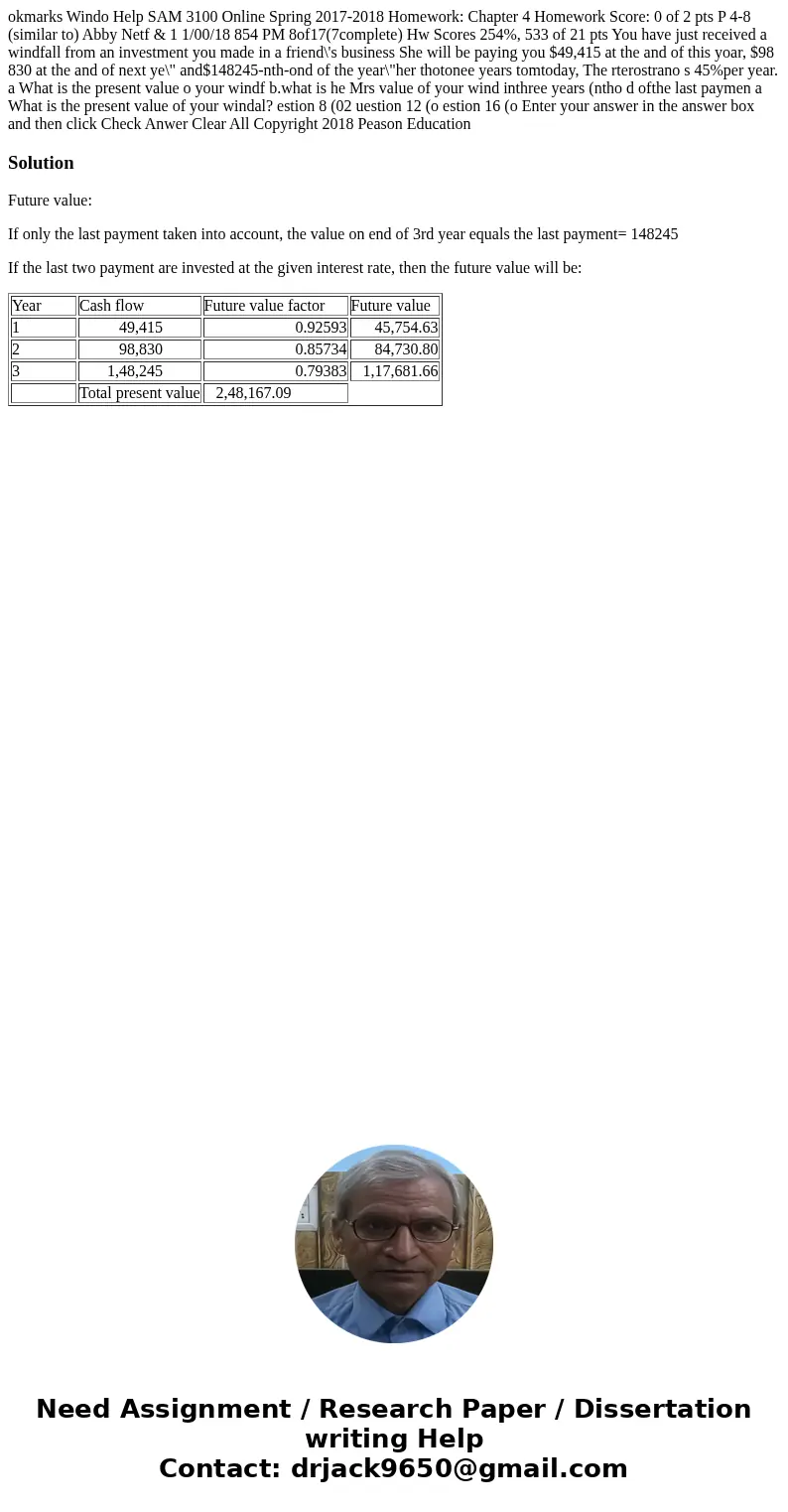  okmarks Windo Help SAM 3100 Online Spring 2017-2018 Homework: Chapter 4 Homework Score: 0 of 2 pts P 4-8 (similar to) Abby Netf & 1 1/00/18 854 PM 8of17(7c