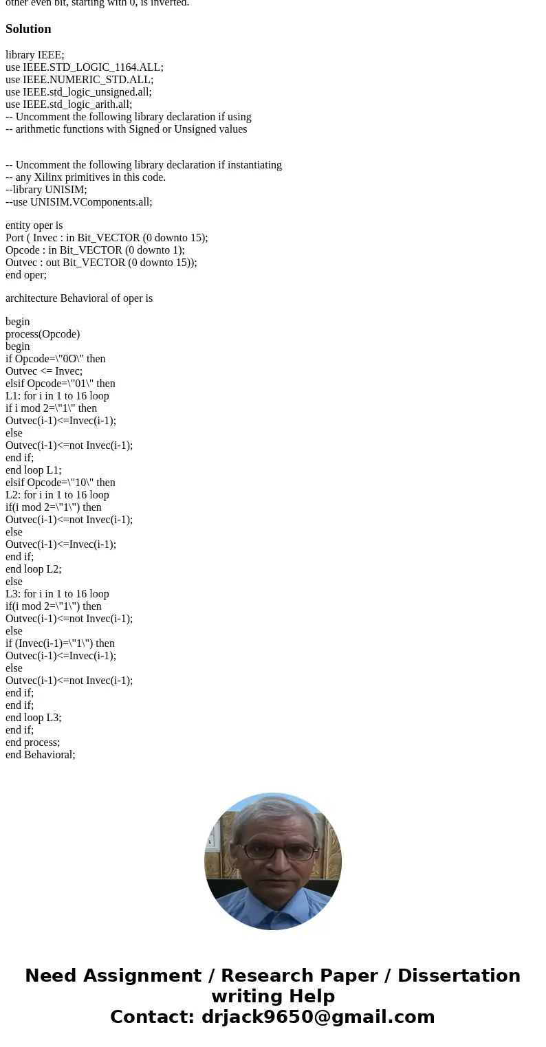 Outvec\'s value is determined by the following criterion: When opcode is 00, outvec and invec are the same When opcode is 01, the even bits of invec are invert  Outvec\'s value is determined by the following criterion: When opcode is 00, outvec and invec are the same When opcode is 01, the even bits of invec are invert
