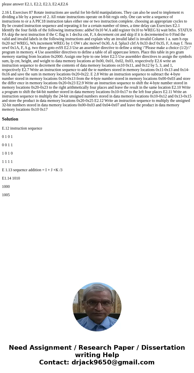 please answer E2.1, E2.2, E2.3, E2.4,E2.6 2.16 L Exercises 87 Rotate instructions are useful for bit-field manipulations. They can also be used to implement rs  please answer E2.1, E2.2, E2.3, E2.4,E2.6 2.16 L Exercises 87 Rotate instructions are useful for bit-field manipulations. They can also be used to implement rs