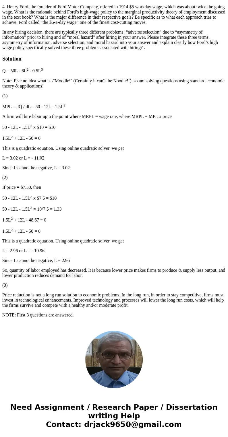 Problem #3, Chapter 6 on Production A firm has the following short-run production function: Q = 50L + 6L^2 – 0.5L^3 Where Q = Quantity of output per week L = La Problem #3, Chapter 6 on Production A firm has the following short-run production function: Q = 50L + 6L^2 – 0.5L^3 Where Q = Quantity of output per week L = La