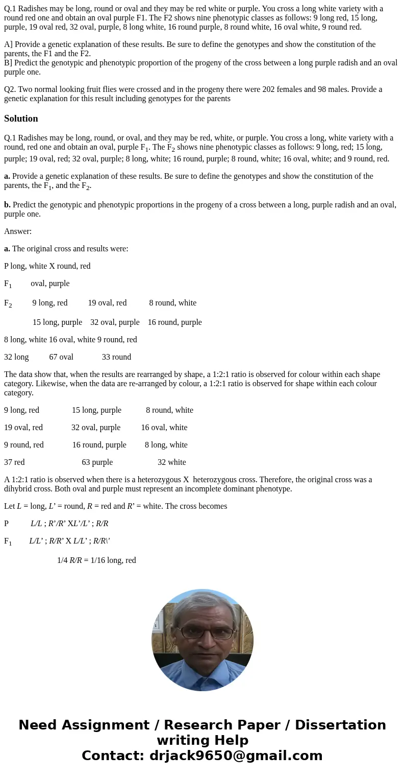 Q.1 Radishes may be long, round or oval and they may be red white or purple. You cross a long white variety with a round red one and obtain an oval purple F1. T Q.1 Radishes may be long, round or oval and they may be red white or purple. You cross a long white variety with a round red one and obtain an oval purple F1. T