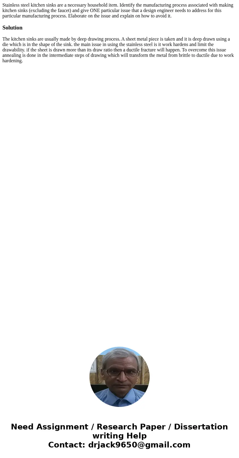 Stainless steel kitchen sinks are a necessary household item. Identify the manufacturing process associated with making kitchen sinks (excluding the faucet) an  Stainless steel kitchen sinks are a necessary household item. Identify the manufacturing process associated with making kitchen sinks (excluding the faucet) an