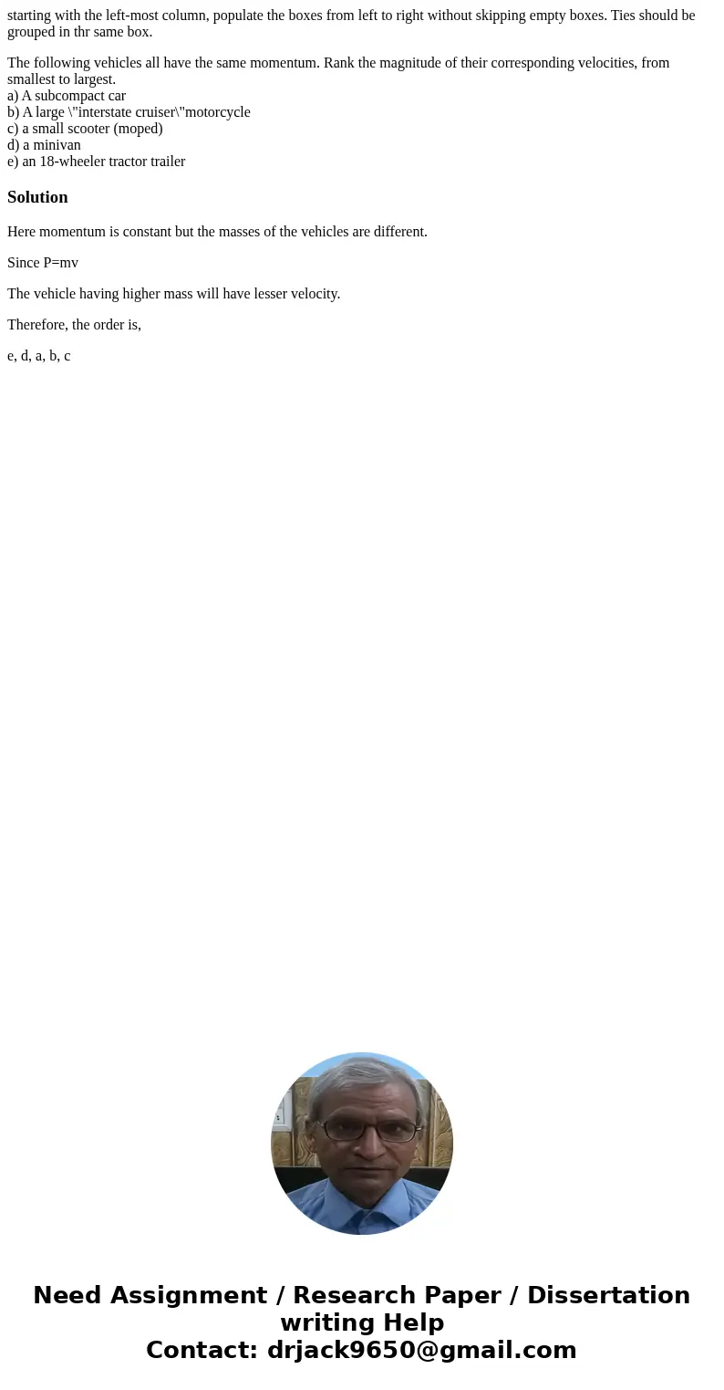 starting with the left-most column, populate the boxes from left to right without skipping empty boxes. Ties should be grouped in thr same box. The following ve starting with the left-most column, populate the boxes from left to right without skipping empty boxes. Ties should be grouped in thr same box. The following ve