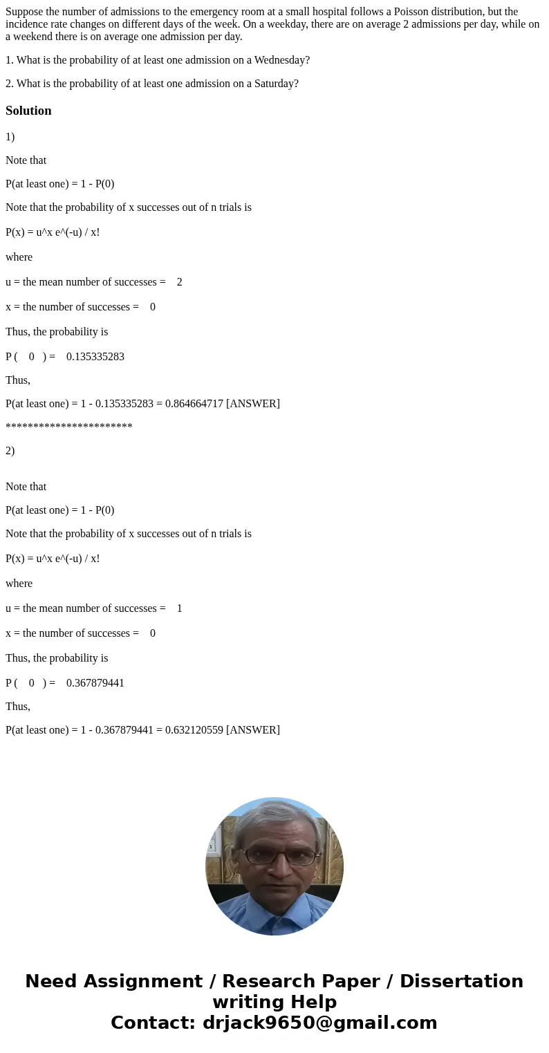 Suppose the number of admissions to the emergency room at a small hospital follows a Poisson distribution, but the incidence rate changes on different days of t Suppose the number of admissions to the emergency room at a small hospital follows a Poisson distribution, but the incidence rate changes on different days of t