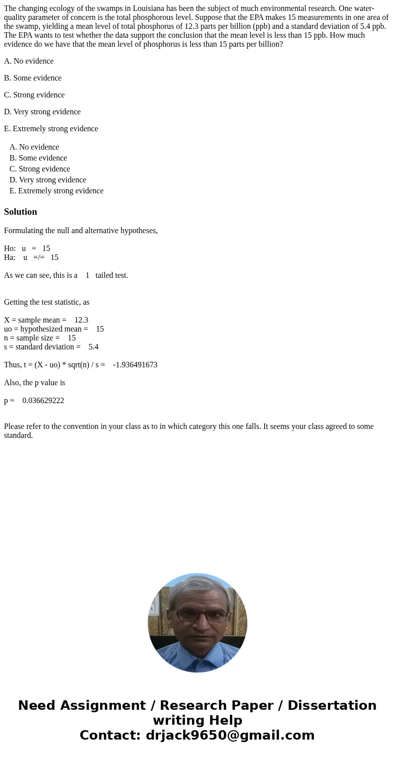 The changing ecology of the swamps in Louisiana has been the subject of much environmental research. One water-quality parameter of concern is the total phospho The changing ecology of the swamps in Louisiana has been the subject of much environmental research. One water-quality parameter of concern is the total phospho