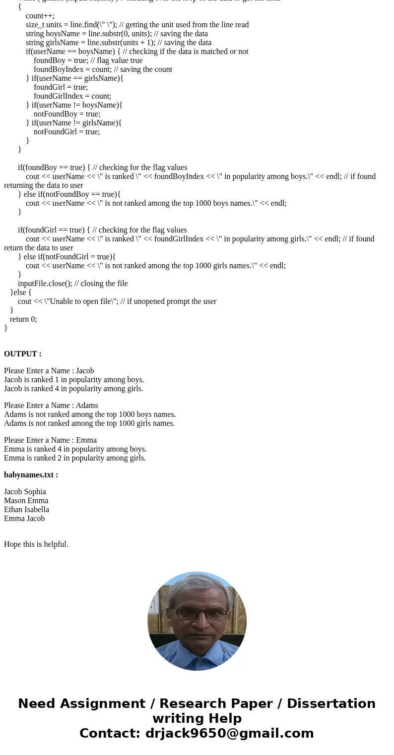 The text file babynames.txt contains a list of the 1000 most popular boy and girl names in the United States for the year 2012 as compiled by the Social Securi  The text file babynames.txt contains a list of the 1000 most popular boy and girl names in the United States for the year 2012 as compiled by the Social Securi