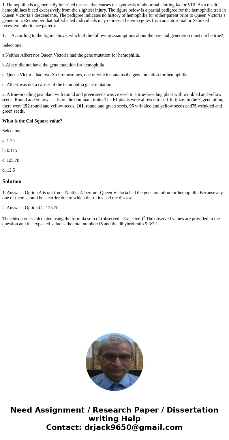 1. Hemophilia is a genetically inherited disease that causes the synthesis of abnormal clotting factor VIII. As a result, hemophiliacs bleed excessively from th 1. Hemophilia is a genetically inherited disease that causes the synthesis of abnormal clotting factor VIII. As a result, hemophiliacs bleed excessively from th