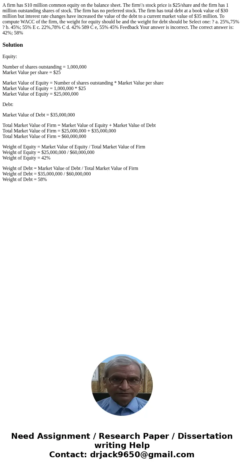 A firm has S10 million common equity on the balance sheet. The firm\'s stock price is $25/share and the firm has 1 million outstanding shares of stock. The fir  A firm has S10 million common equity on the balance sheet. The firm\'s stock price is $25/share and the firm has 1 million outstanding shares of stock. The fir