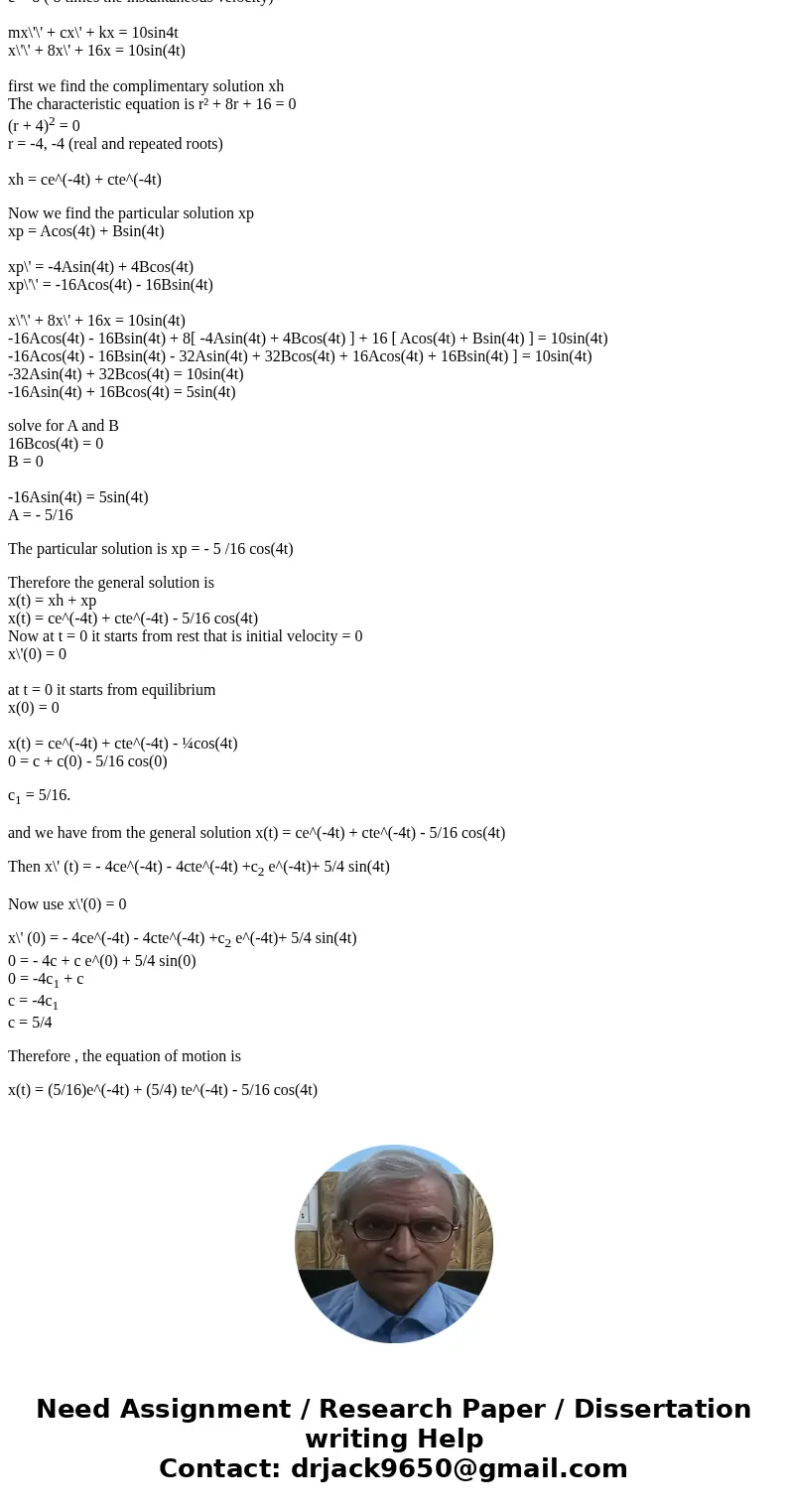 A mass of 1 slug, when attached to a spring, stretches it 2 feet and then comes to rest in the equilibrium position. Starting at t = 0, an external force equal  A mass of 1 slug, when attached to a spring, stretches it 2 feet and then comes to rest in the equilibrium position. Starting at t = 0, an external force equal