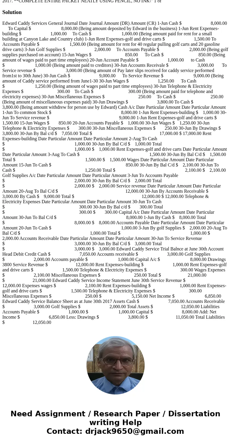  ACC1800-ACCOUNTING PROCEDURES Project # 1: Recording Transactions (Chps 1 & 2) OAKLANT Summer Edwards will manage Edwards Caddy Services at Canyon Lake Gol