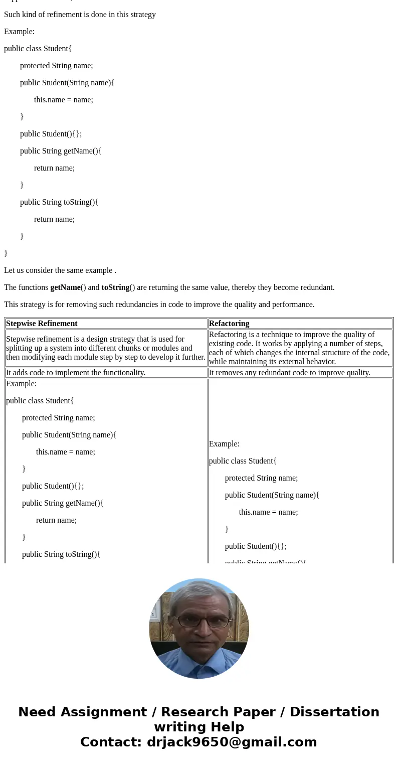 Are stepwise refinement and refactoring the same thing? Provide a detailed example of each and describe why they are different (or the same)SolutionNo, stepwise