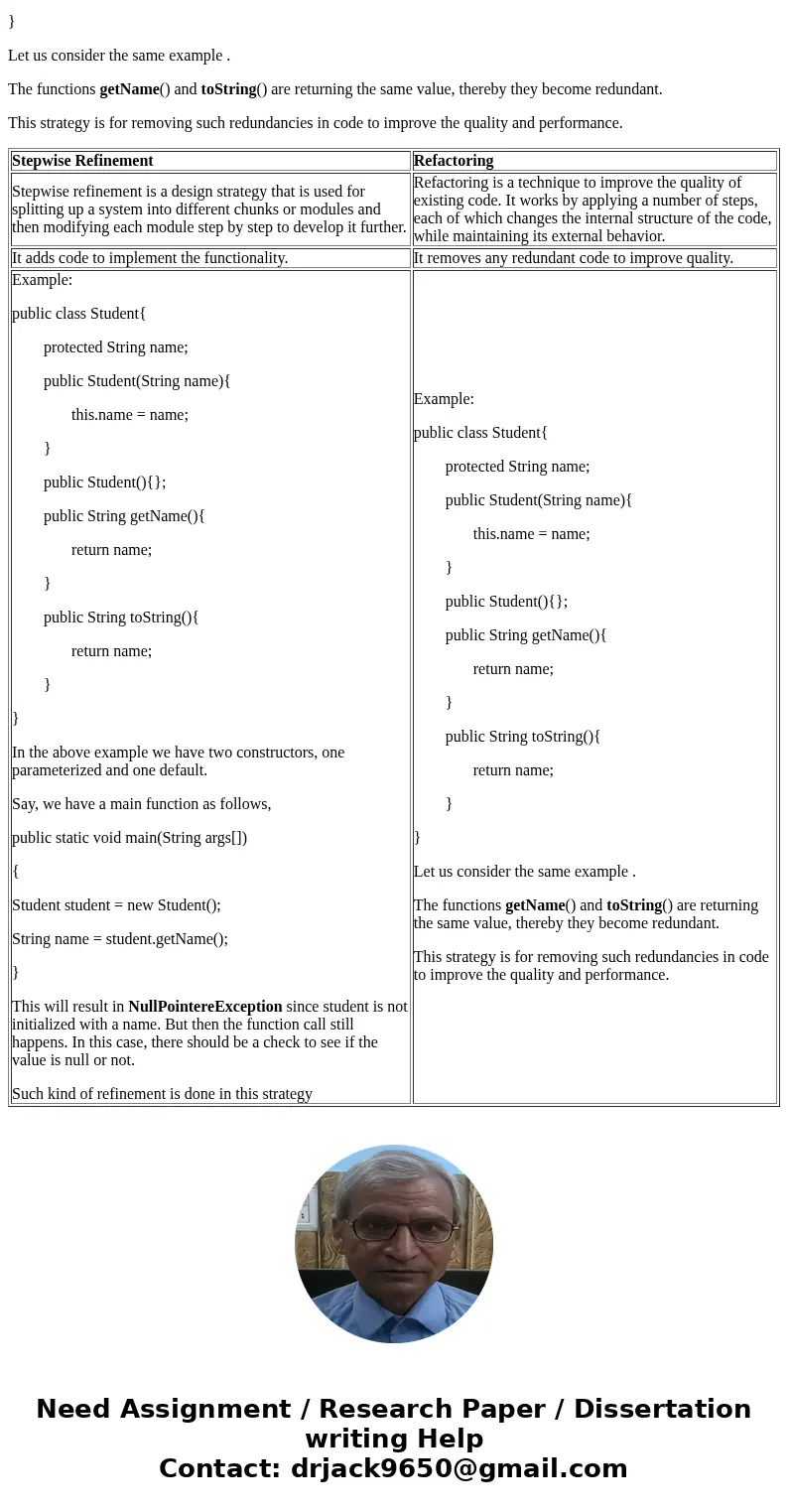 Are stepwise refinement and refactoring the same thing? Provide a detailed example of each and describe why they are different (or the same)SolutionNo, stepwise