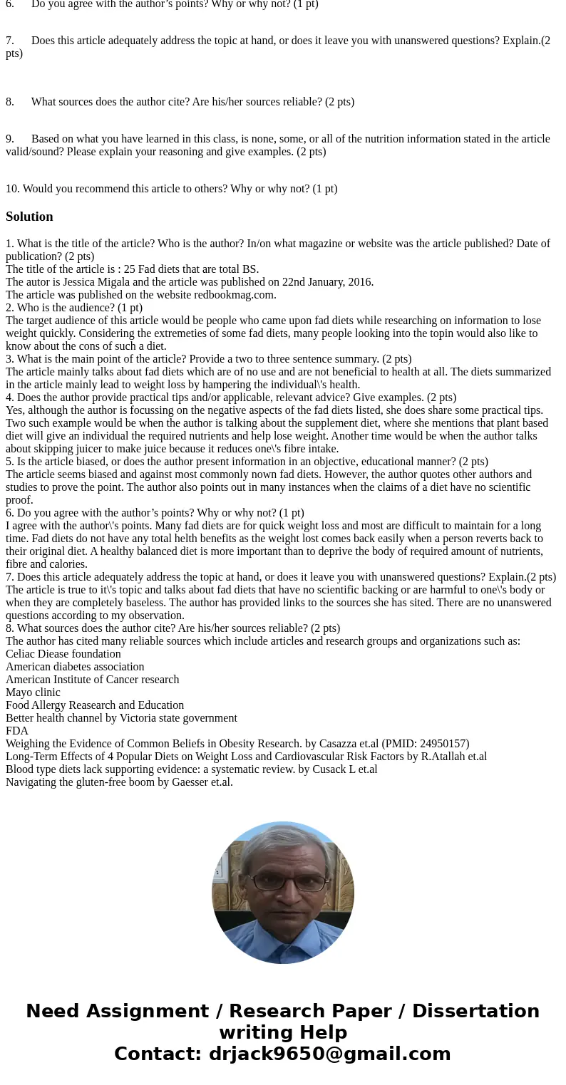 Article Critique Assignment Worth 20 Points Instructions: This assignment involves critiquing a magazine article, either one you find online or one you copy fro Article Critique Assignment Worth 20 Points Instructions: This assignment involves critiquing a magazine article, either one you find online or one you copy fro