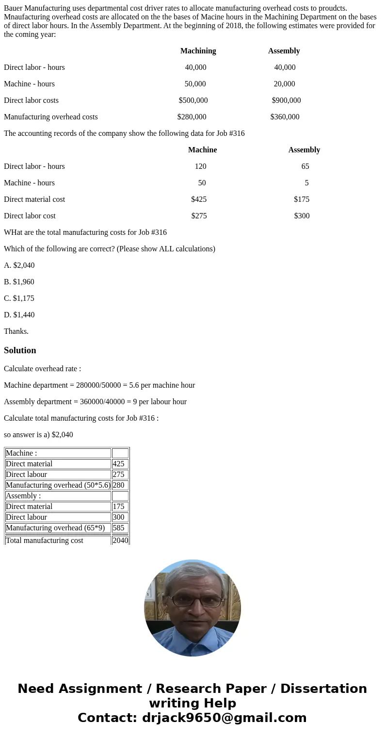Bauer Manufacturing uses departmental cost driver rates to allocate manufacturing overhead costs to proudcts. Mnaufacturing overhead costs are allocated on the  Bauer Manufacturing uses departmental cost driver rates to allocate manufacturing overhead costs to proudcts. Mnaufacturing overhead costs are allocated on the