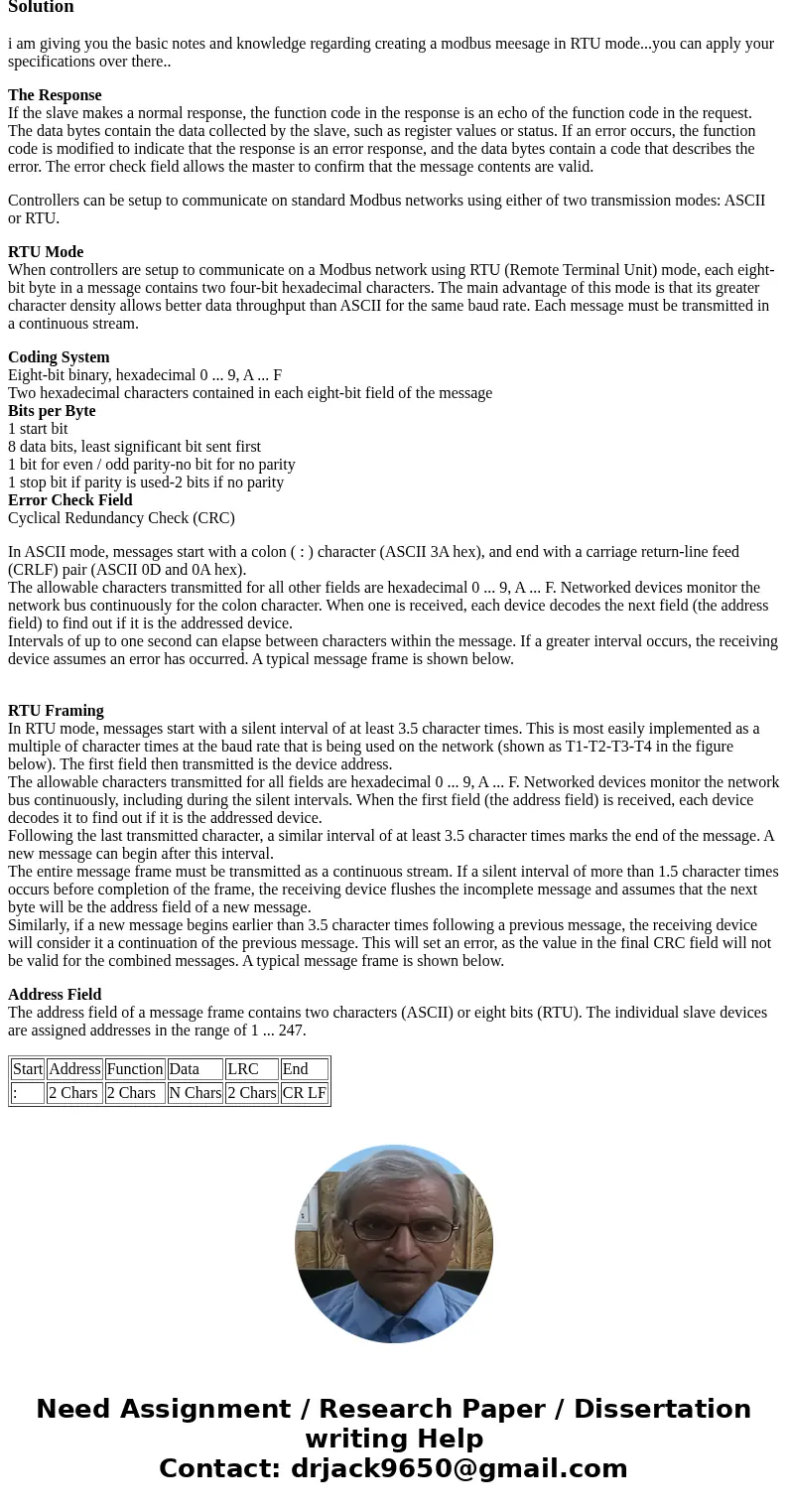 Create a Modbus message in RTU mode for the Master to request the following information from slave 3: Read holding registers #2-5. Suppose the holding registers Create a Modbus message in RTU mode for the Master to request the following information from slave 3: Read holding registers #2-5. Suppose the holding registers