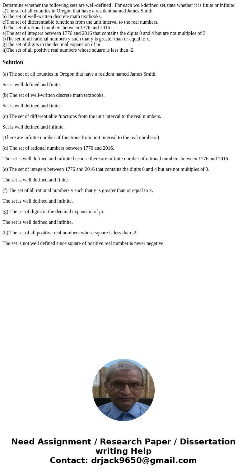 Determine whether the following sets are well-defined . For each well-defined set,state whether it is finite or infinite. a)The set of all counties in Oregon th Determine whether the following sets are well-defined . For each well-defined set,state whether it is finite or infinite. a)The set of all counties in Oregon th