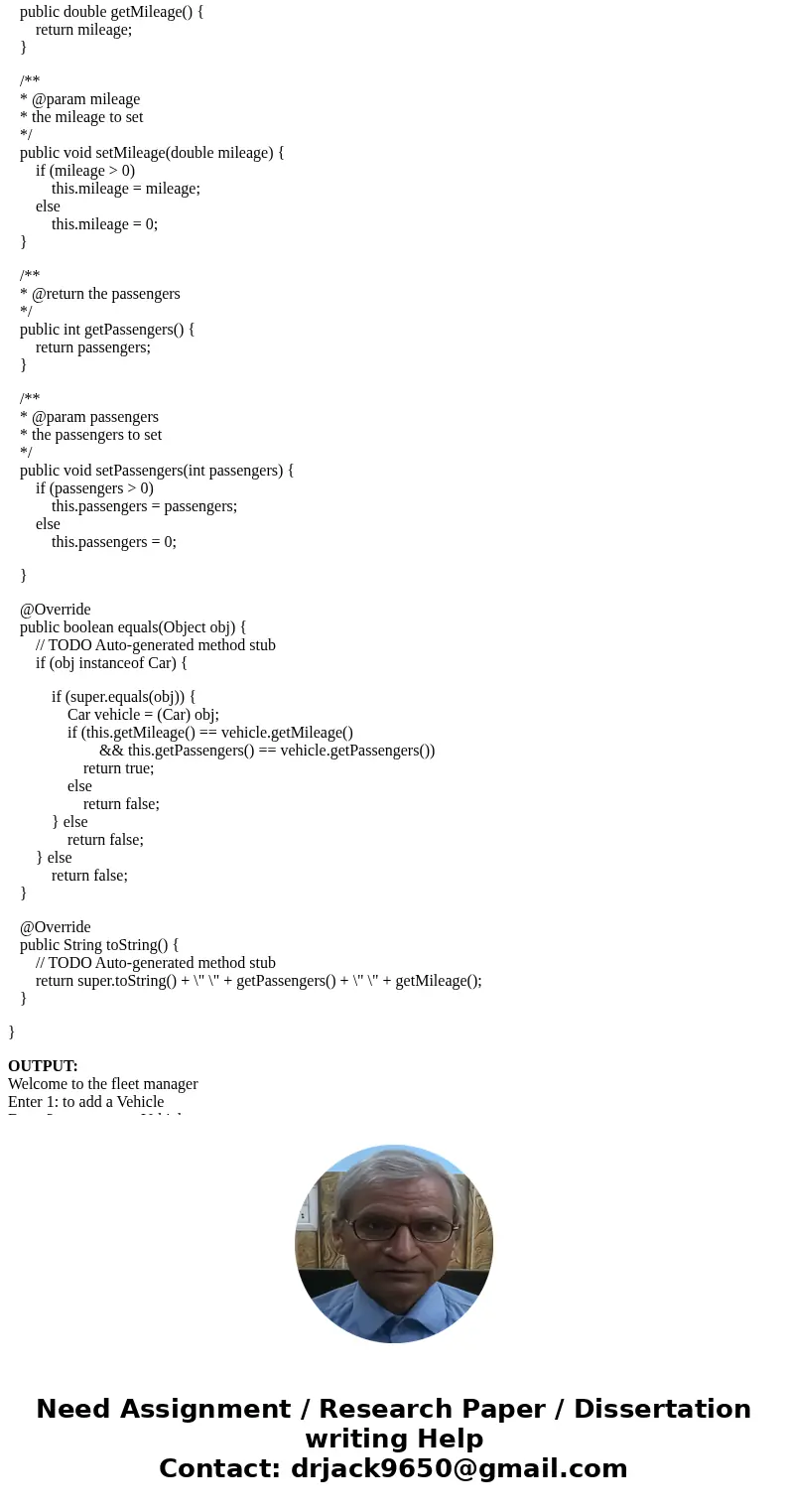  Driver: import java.util.Scanner; //A class that keeps a fleet of different types of vehicles public class FleetOfVehicles { //An array of vehicles private Veh