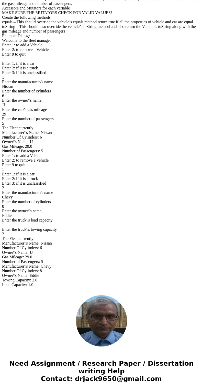  Driver: import java.util.Scanner; //A class that keeps a fleet of different types of vehicles public class FleetOfVehicles { //An array of vehicles private Veh