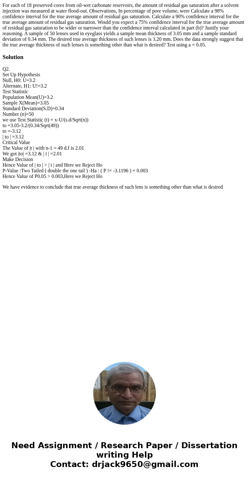 For each of 18 preserved cores from oil-wet carbonate reservoirs, the amount of residual gas saturation after a solvent injection was measured at water flood-o  For each of 18 preserved cores from oil-wet carbonate reservoirs, the amount of residual gas saturation after a solvent injection was measured at water flood-o