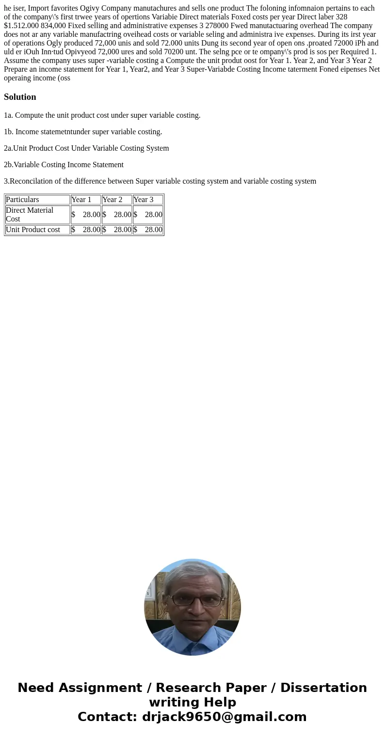 he iser, Import favorites Ogivy Company manutachures and sells one product The foloning infomnaion pertains to each of the company\'s first trwee years of oper  he iser, Import favorites Ogivy Company manutachures and sells one product The foloning infomnaion pertains to each of the company\'s first trwee years of oper