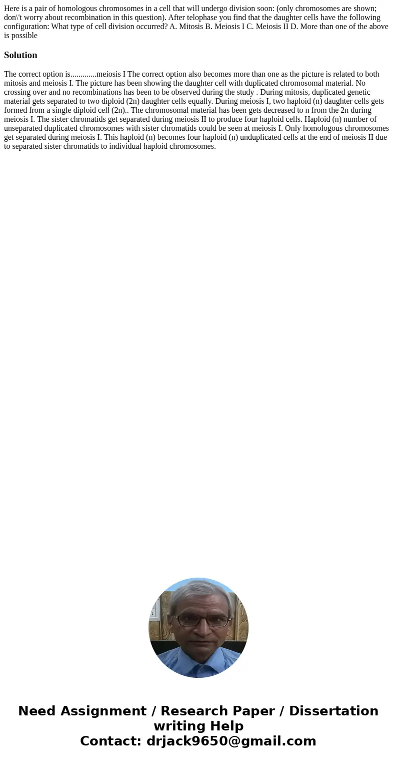 Here is a pair of homologous chromosomes in a cell that will undergo division soon: (only chromosomes are shown; don\'t worry about recombination in this quest  Here is a pair of homologous chromosomes in a cell that will undergo division soon: (only chromosomes are shown; don\'t worry about recombination in this quest