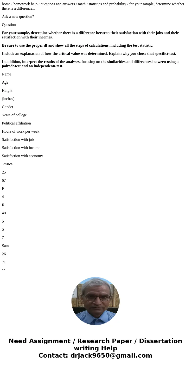 home / homework help / questions and answers / math / statistics and probability / for your sample, determine whether there is a difference... Ask a new questio