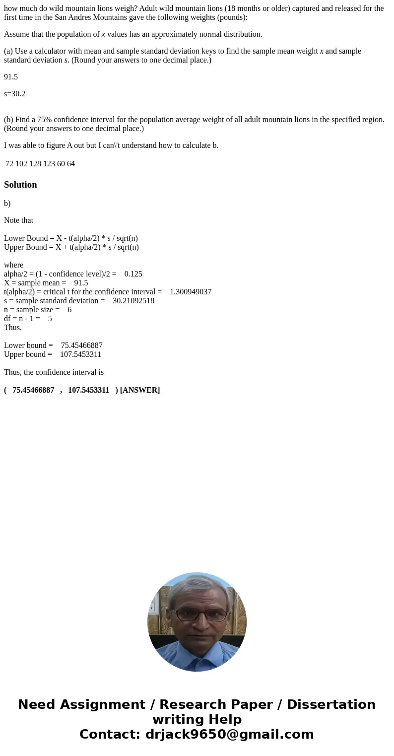 how much do wild mountain lions weigh? Adult wild mountain lions (18 months or older) captured and released for the first time in the San Andres Mountains gave  how much do wild mountain lions weigh? Adult wild mountain lions (18 months or older) captured and released for the first time in the San Andres Mountains gave