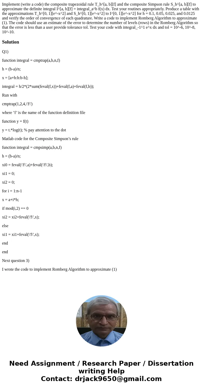  Implement (write a code) the composite trapezoidal rule T_h^[a, b][f] and the composite Simpson rule S_h^[a, b][f] to approximate the definite integral I^[a, b