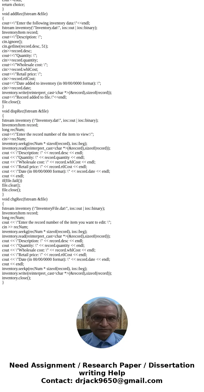 Inventory Program Inventory Program Write a program that uses a structure to store the following inventory data in a file: Item Description Quantity on Hand Who