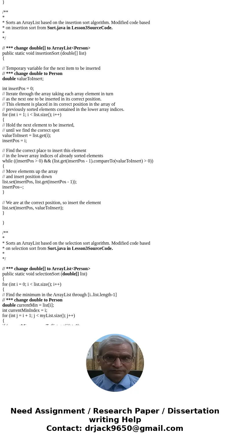 JAVA help Need bolded lines fixed for it to compile. Thank you! public class PersonSort { // Test file. Format is \