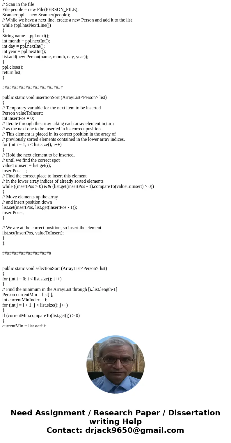 JAVA help Need bolded lines fixed for it to compile. Thank you! public class PersonSort { // Test file. Format is \
