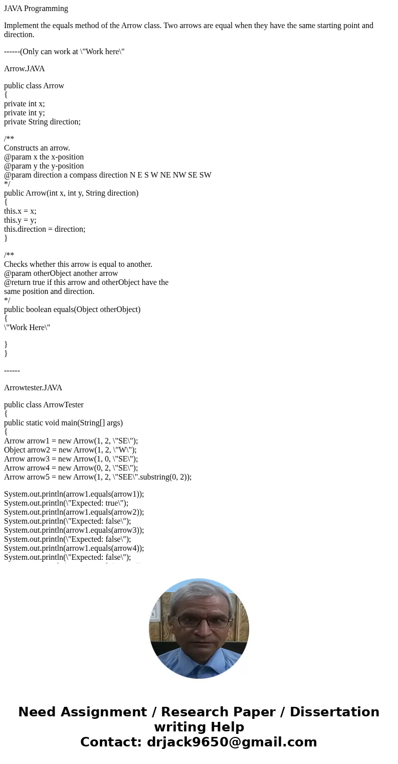JAVA Programming Implement the equals method of the Arrow class. Two arrows are equal when they have the same starting point and direction. ------(Only can work