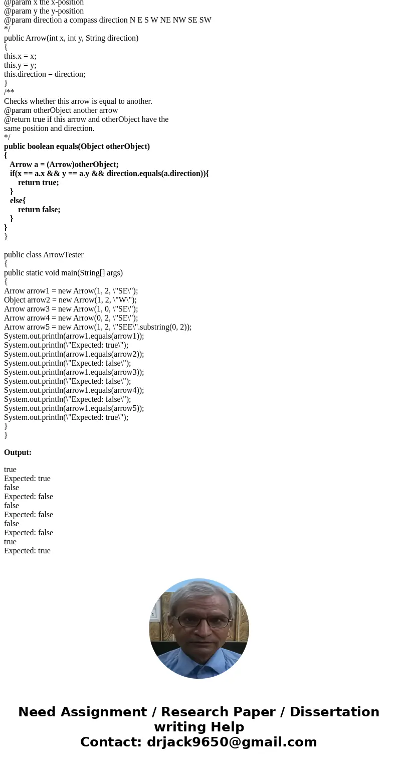 JAVA Programming Implement the equals method of the Arrow class. Two arrows are equal when they have the same starting point and direction. ------(Only can work